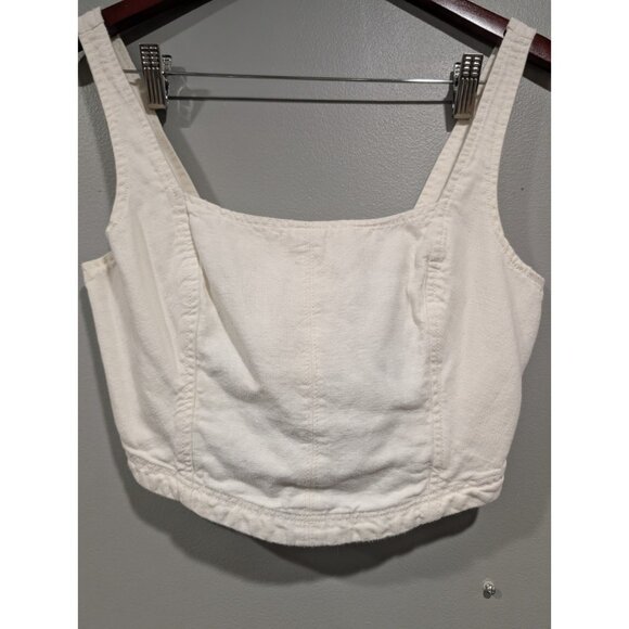 PILCRO Anthropologie Cream Corset Style Cotton/Linen Crop Top Smocked Back Sz S - Picture 16 of 16